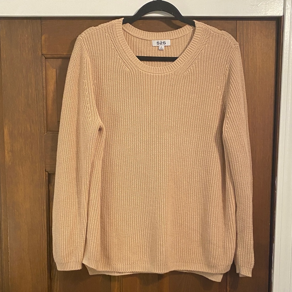 525 America emma cotton crew neck camel sweater slight hi lo medium